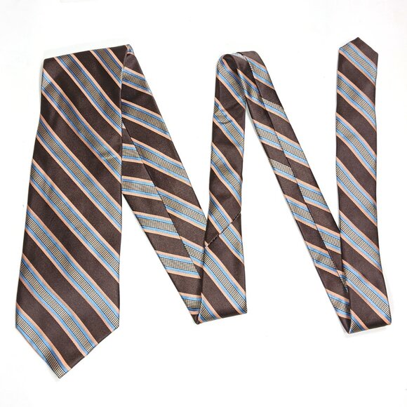 Carrot & Gibbs Silk Repp Tie Men’s 61” Brown Tan Stripe Preppy Designer Wide New - Picture 2 of 4